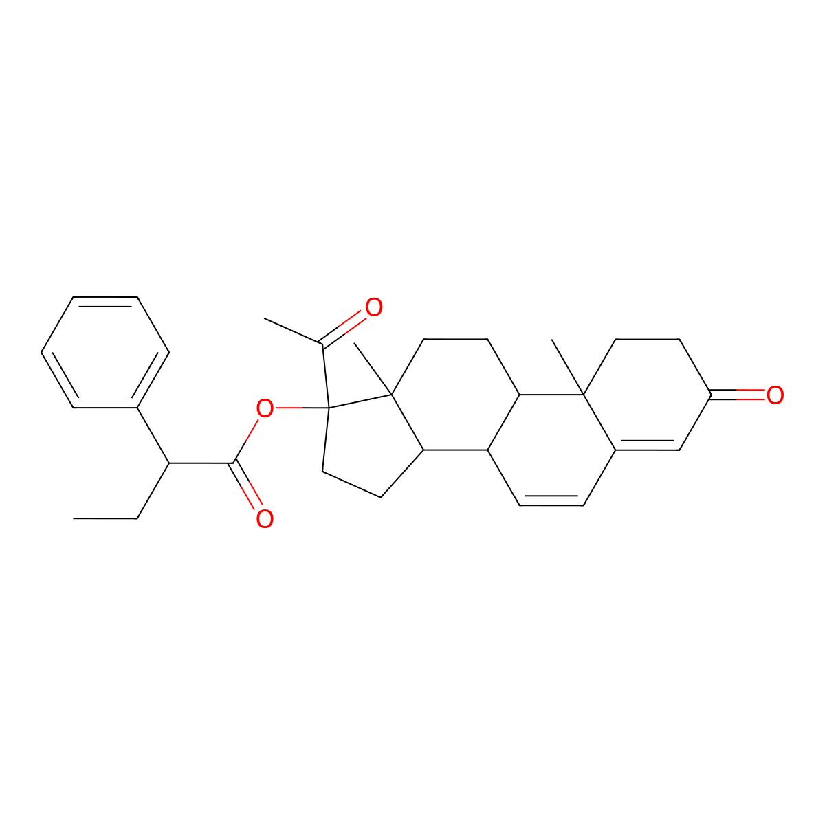 14-Acetyl-2,15-dimethyl-5-oxotetracyclo[8.7.0.0^{2,7}.0^{11,15}]heptadeca-6,8-dien-14-yl 2-phenylbutanoate molecular structure, CAS 81480-74-2