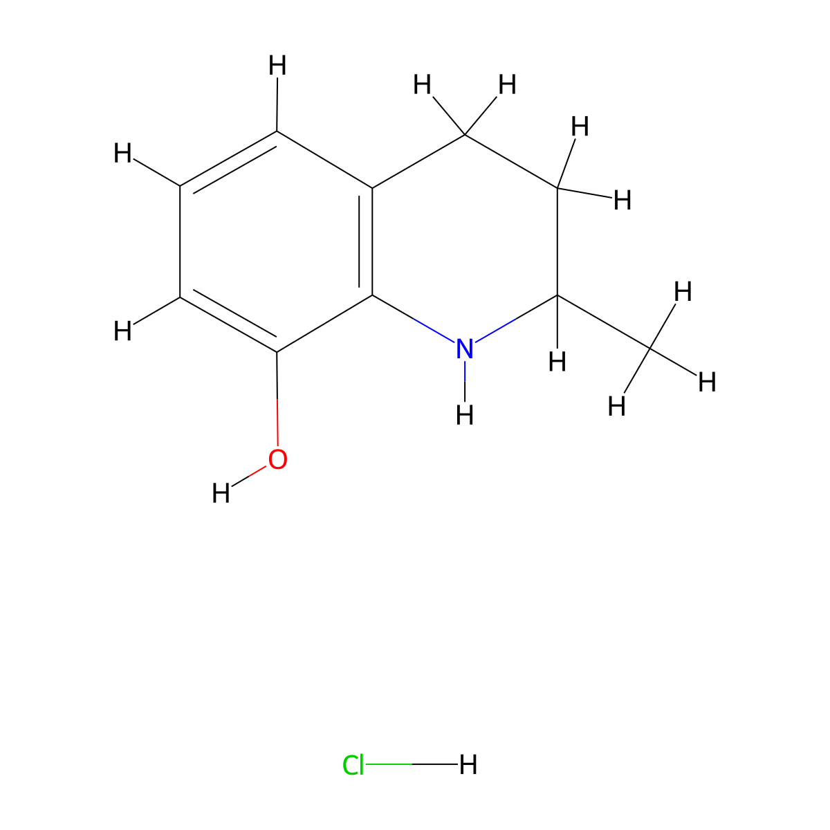 2-Methyl-1,2,3,4-tetrahydroquinolin-8-ol--hydrogen chloride (1/1) molecular structure, CAS 81485-78-1