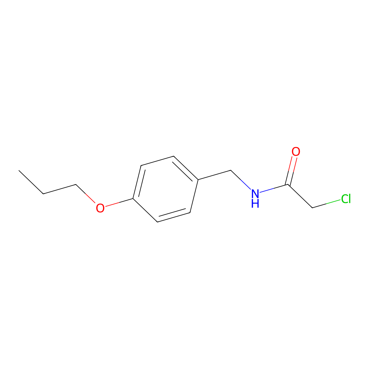 2-chloro-N-[(4-propoxyphenyl)methyl]acetamide molecular structure, CAS 81494-08-8