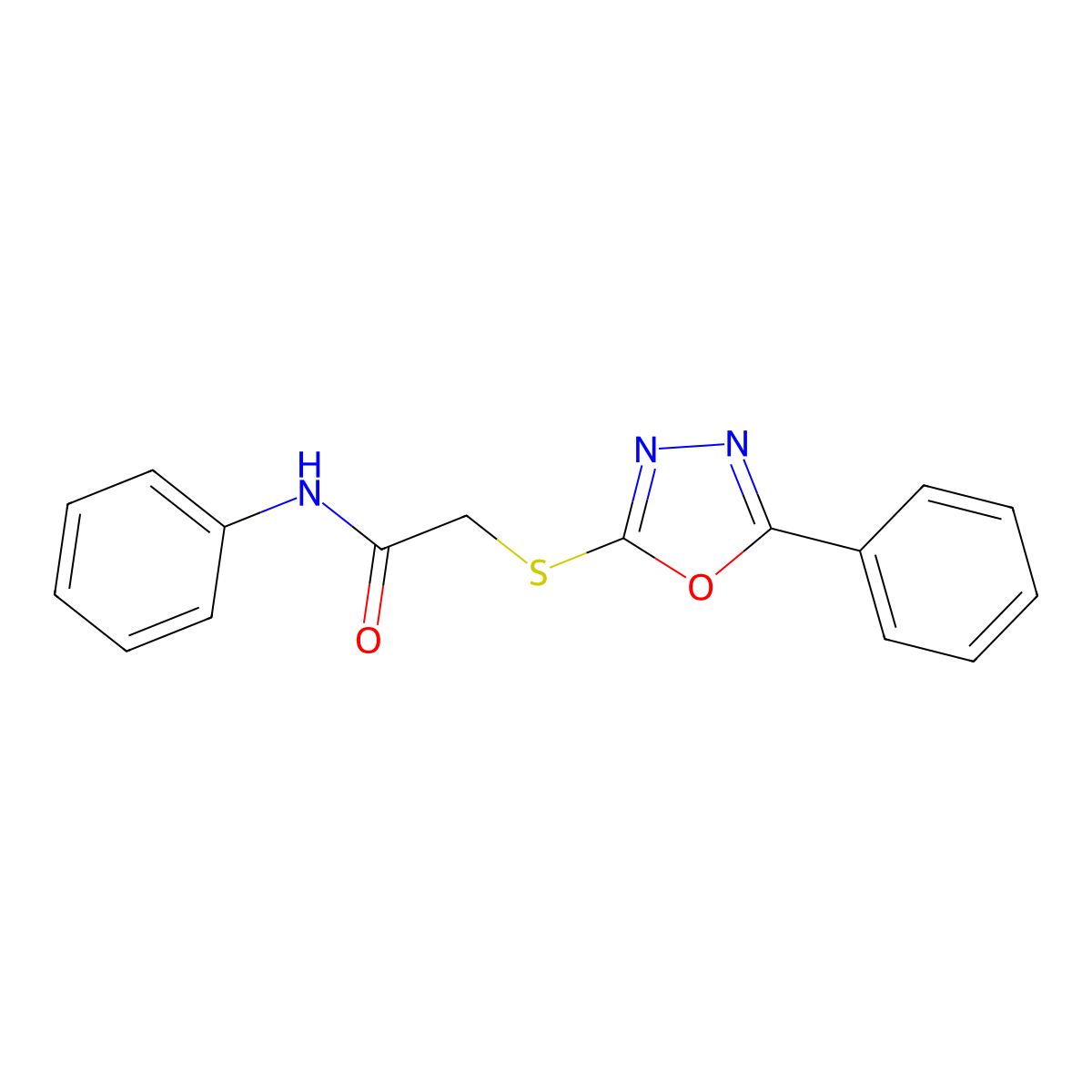N-Phenyl-2-((5-phenyl-1,3,4-oxadiazol-2-yl)thio)acetamide molecular structure, CAS 81511-63-9