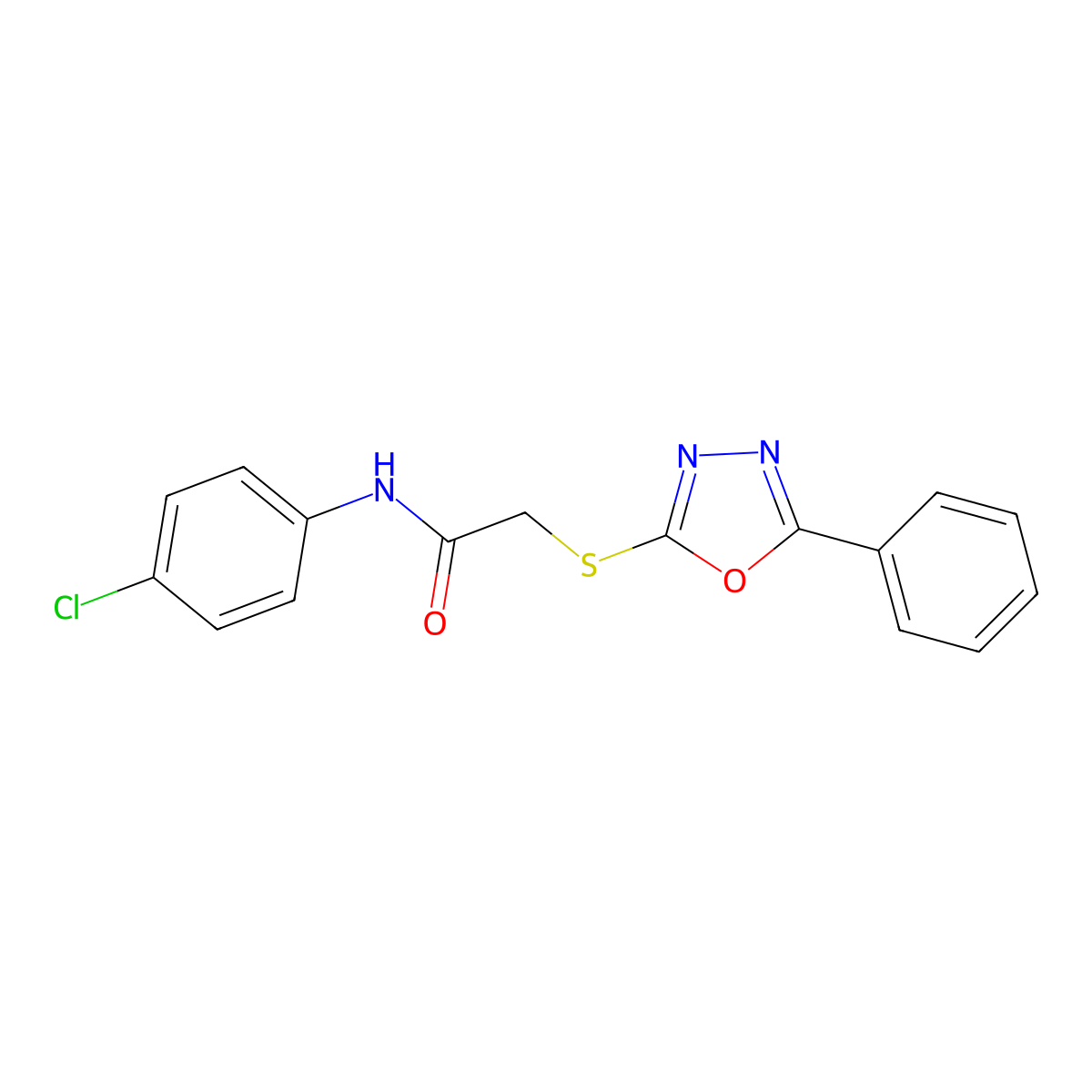 N-(4-chlorophenyl)-2-((5-phenyl-1,3,4-oxadiazol-2-yl)thio)acetamide molecular structure, CAS 81511-65-1