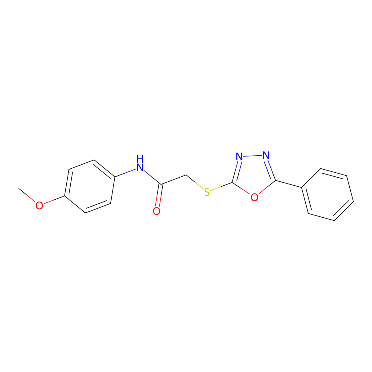 N-(4-methoxyphenyl)-2-((5-phenyl-1,3,4-oxadiazol-2-yl)thio)acetamide molecular structure, CAS 81511-67-3