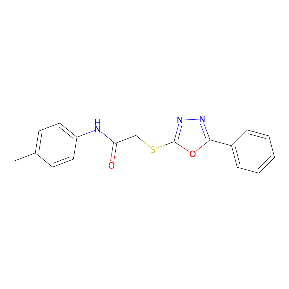 2-((5-Phenyl-1,3,4-oxadiazol-2-yl)thio)-N-(p-tolyl)acetamide molecular structure, CAS 81511-68-4