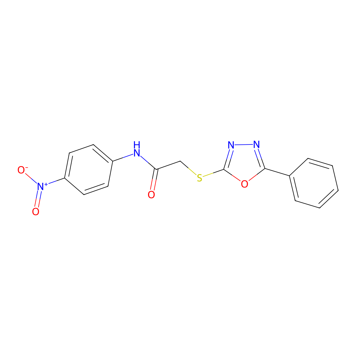 N-(4-nitrophenyl)-2-((5-phenyl-1,3,4-oxadiazol-2-yl)thio)acetamide molecular structure, CAS 81511-71-9