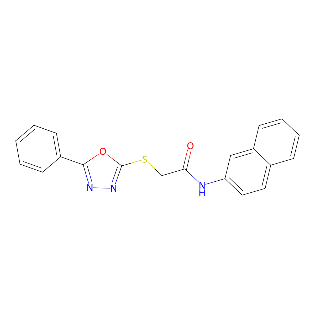 N-naphthalen-2-yl-2-[(5-phenyl-1,3,4-oxadiazol-2-yl)sulfanyl]acetamide molecular structure, CAS 81511-73-1