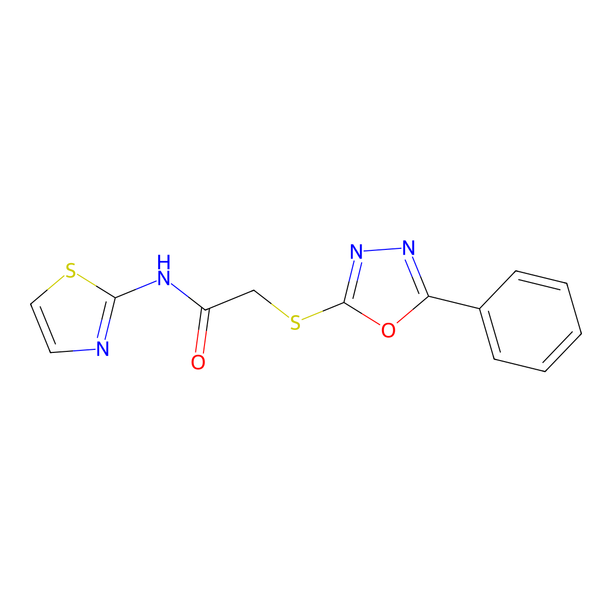 2-[(5-phenyl-1,3,4-oxadiazol-2-yl)sulfanyl]-N-(1,3-thiazol-2-yl)acetamide molecular structure, CAS 81511-78-6