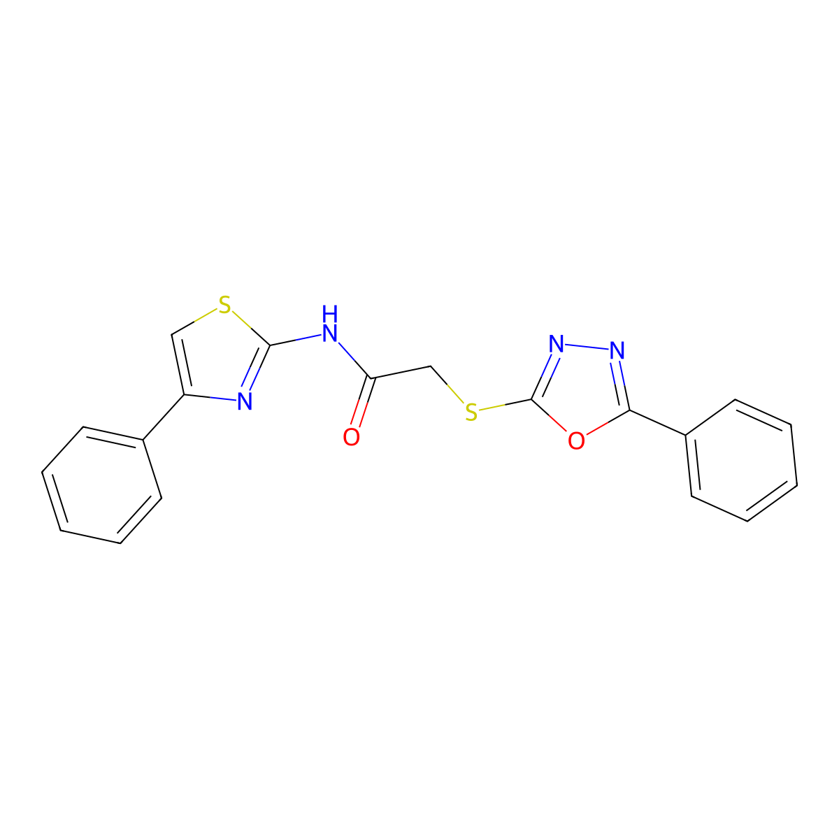 2-[(5-phenyl-1,3,4-oxadiazol-2-yl)sulfanyl]-N-(4-phenyl-1,3-thiazol-2-yl)acetamide molecular structure, CAS 81511-79-7