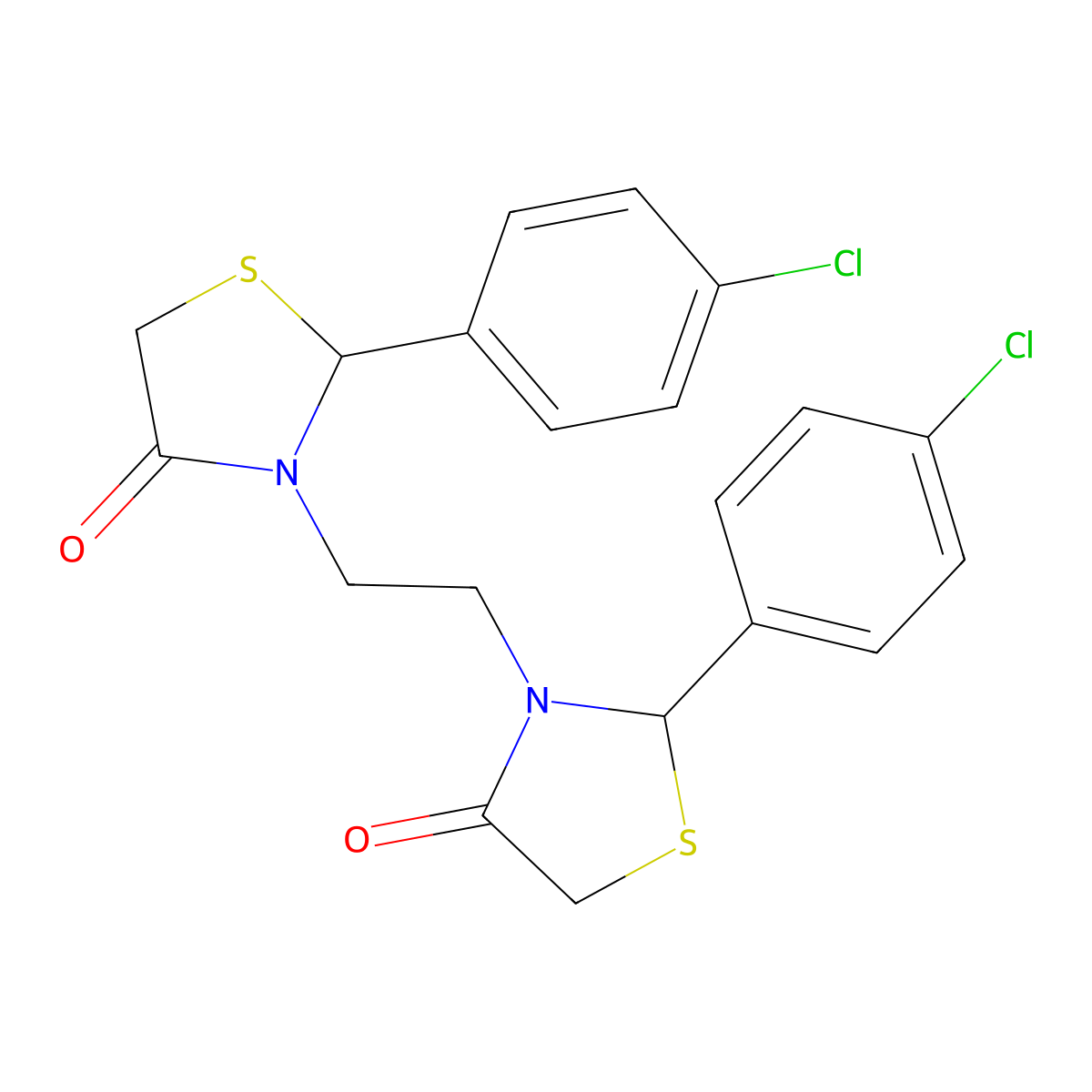 2-(4-Chlorophenyl)-3-{2-[2-(4-chlorophenyl)-4-oxo-1,3-thiazolidin-3-YL]ethyl}-1,3-thiazolidin-4-one molecular structure, CAS 81512-16-5