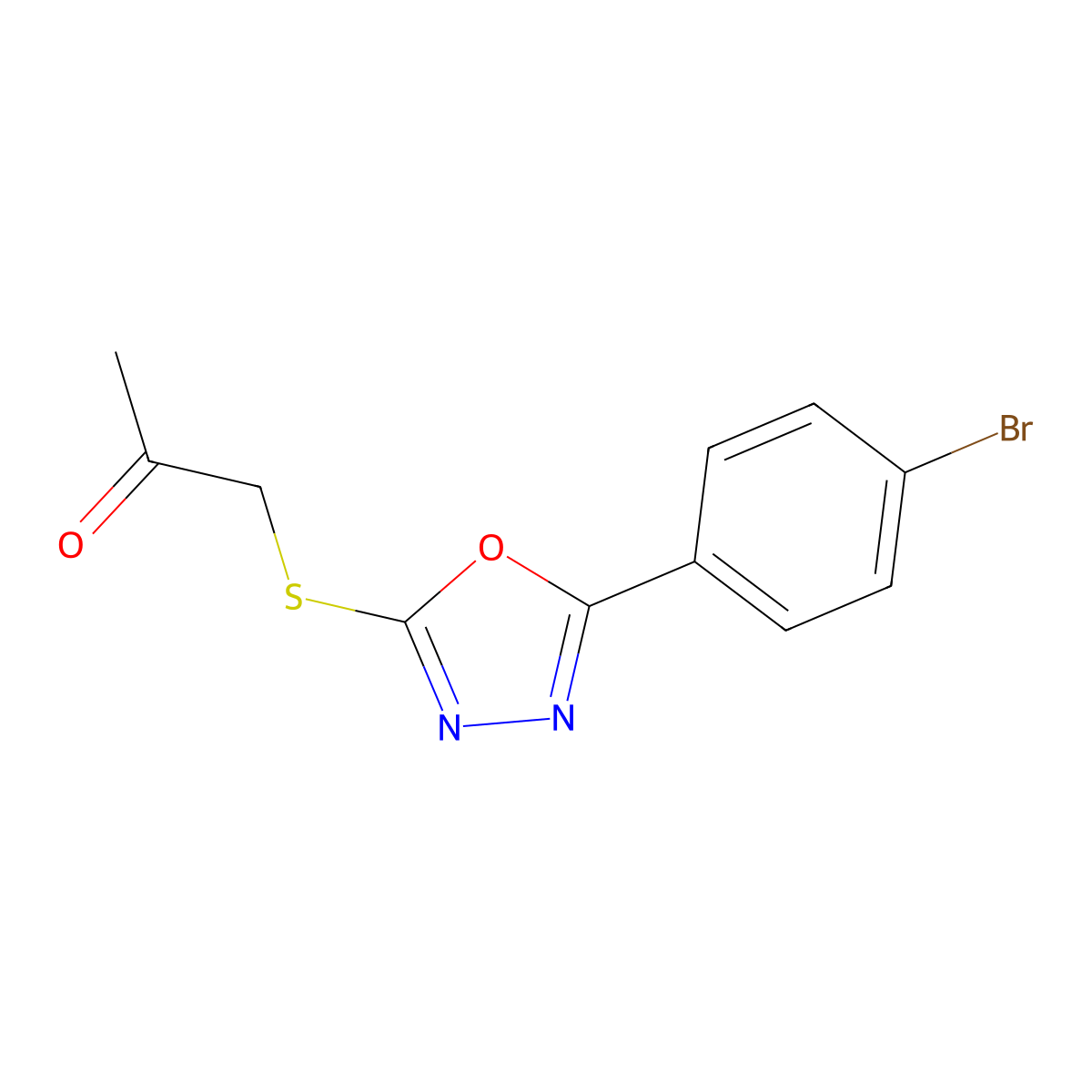 1-((5-(4-Bromophenyl)-1,3,4-oxadiazol-2-yl)thio)propan-2-one molecular structure, CAS 81555-90-0