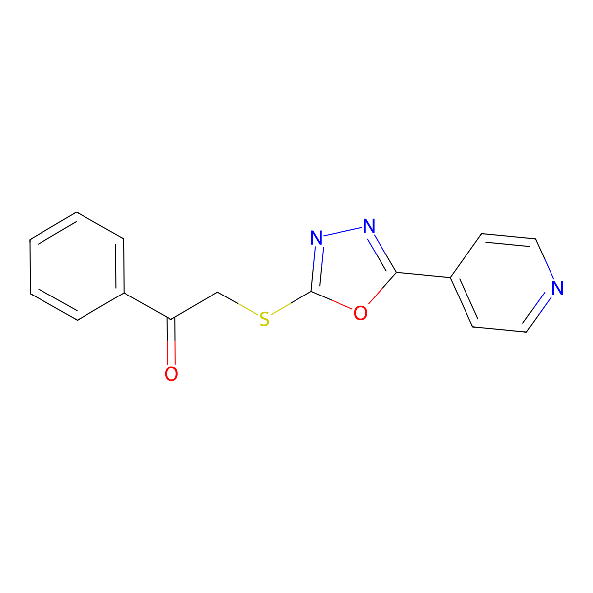1-Phenyl-2-{[5-(pyridin-4-yl)-1,3,4-oxadiazol-2-yl]sulfanyl}ethan-1-one molecular structure, CAS 81555-97-7