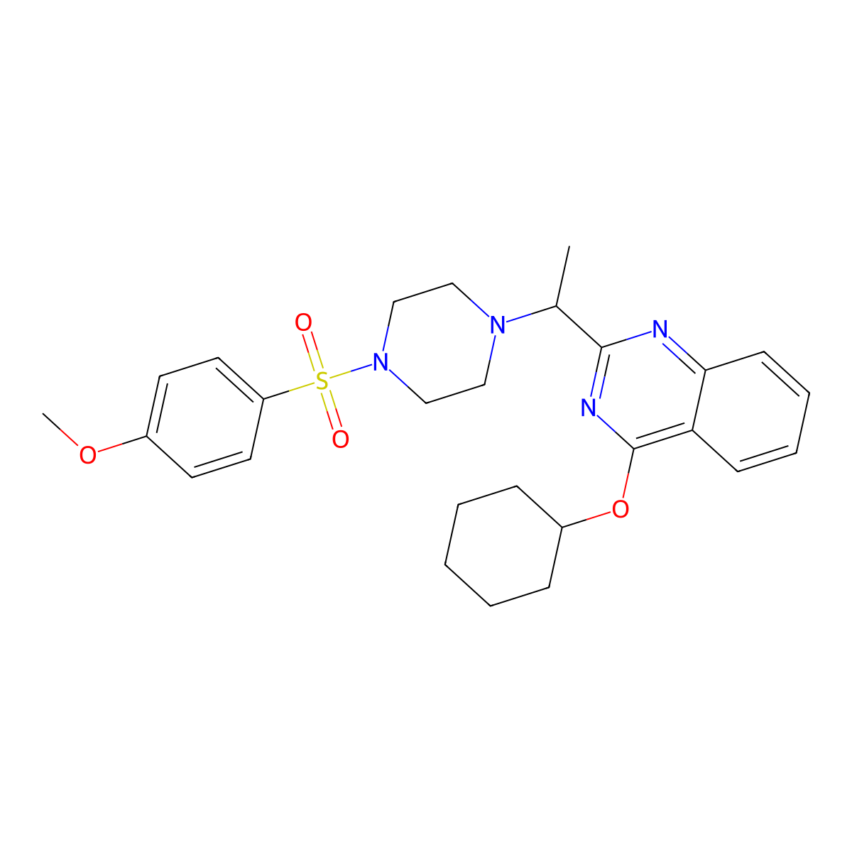 4-Cyclohexyloxy-2-(1-(4-(4-methoxy-benzenesulfonyl)piperazin-1-yl)ethyl)quinazoline molecular structure, CAS 815592-21-3