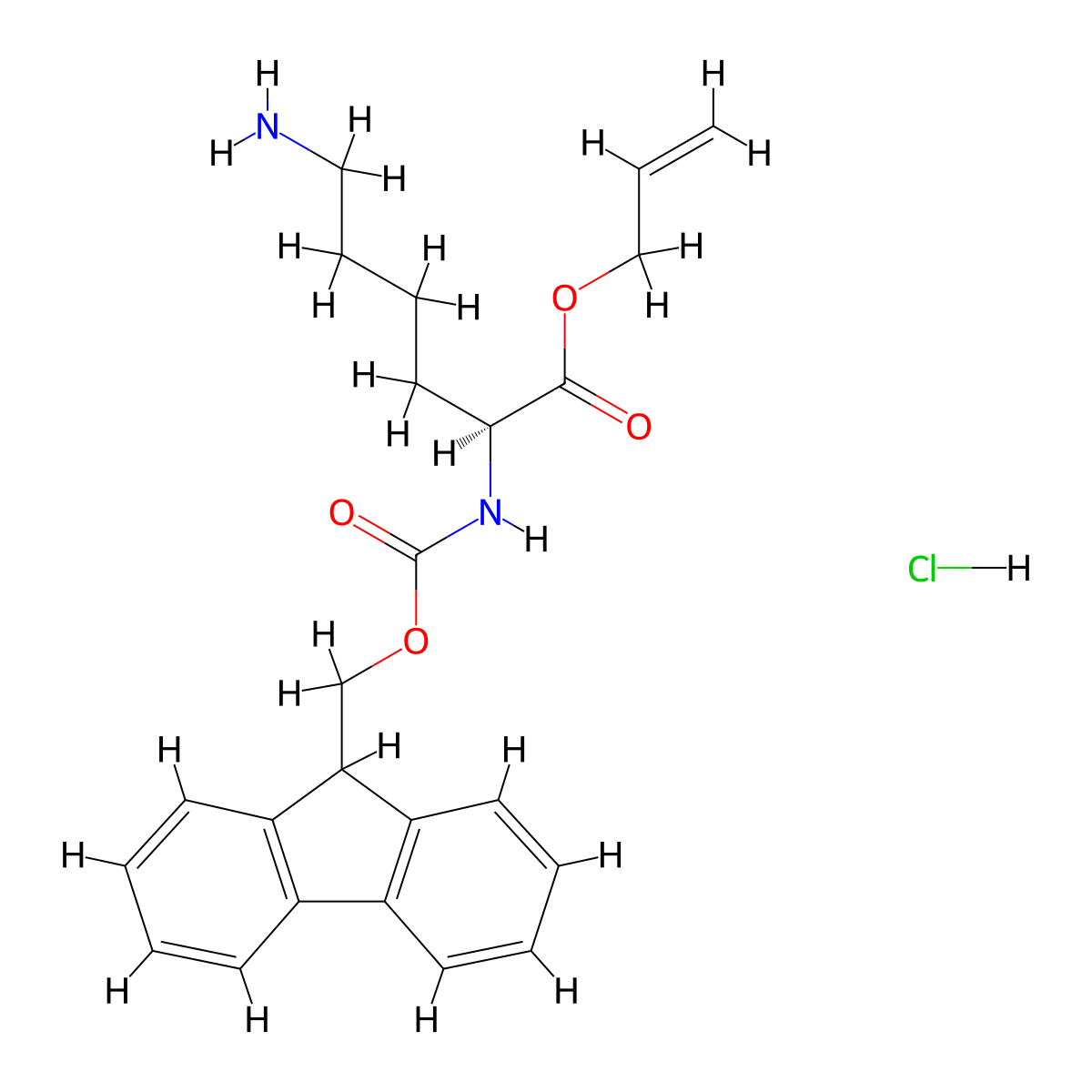 N-alpha-(9-Fluorenylmethyloxycarbonyl)-L-lysine allyl ester hydrochloride (Fmoc-L-Lys-OAll.HCl) molecular structure, CAS 815619-80-8