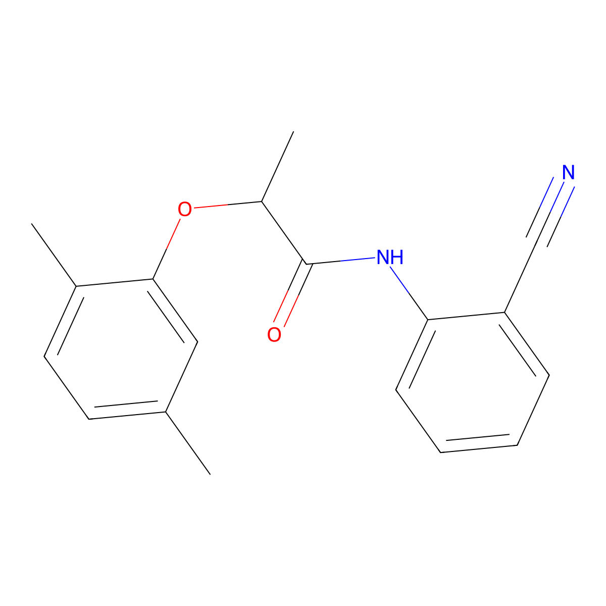 N-(2-cyanophenyl)-2-(2,5-dimethylphenoxy)propanamide molecular structure, CAS 815647-92-8