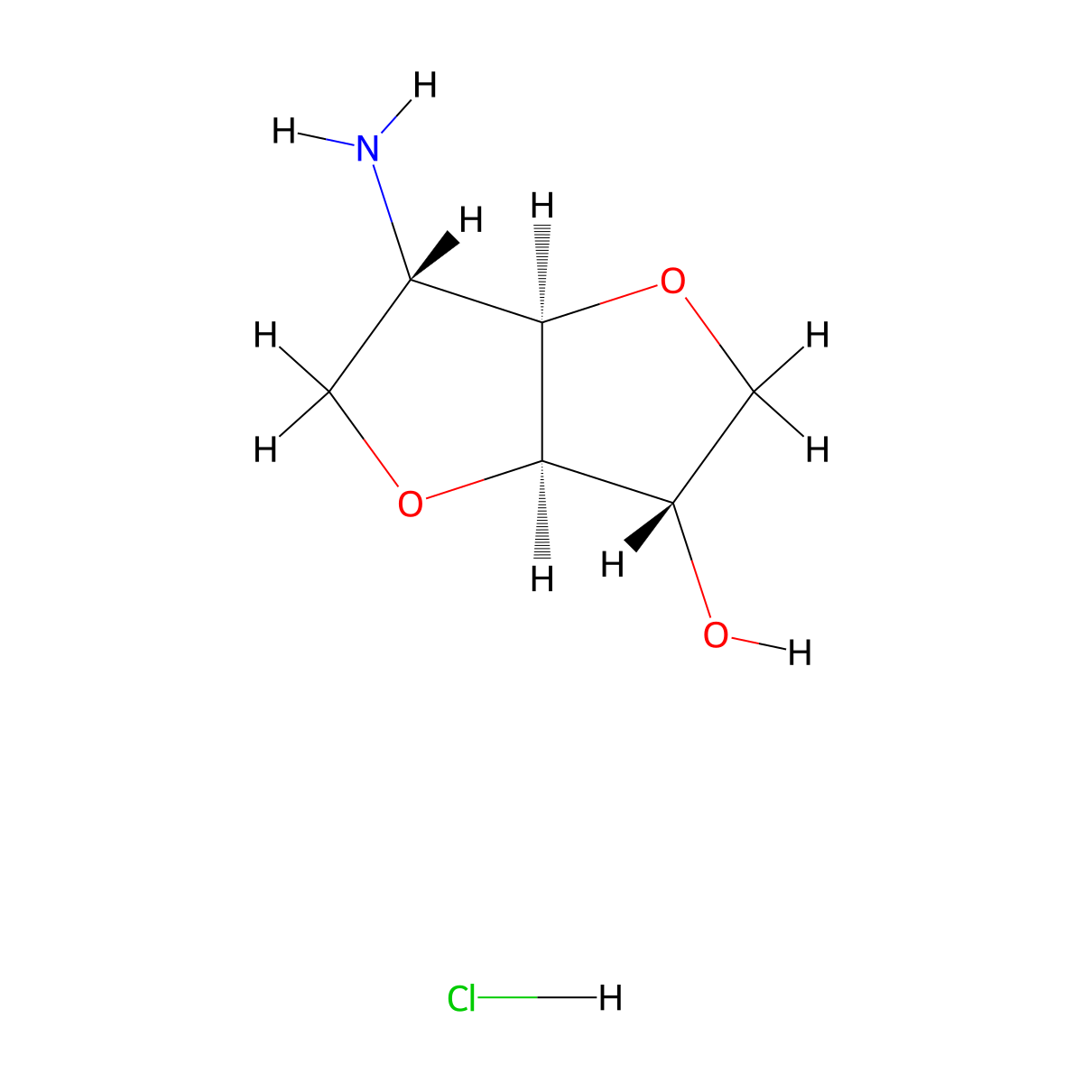 (3S,3aR,6S,6aR)-6-Aminohexahydrofuro[3,2-b]furan-3-ol hydrochloride molecular structure, CAS 81621-58-1