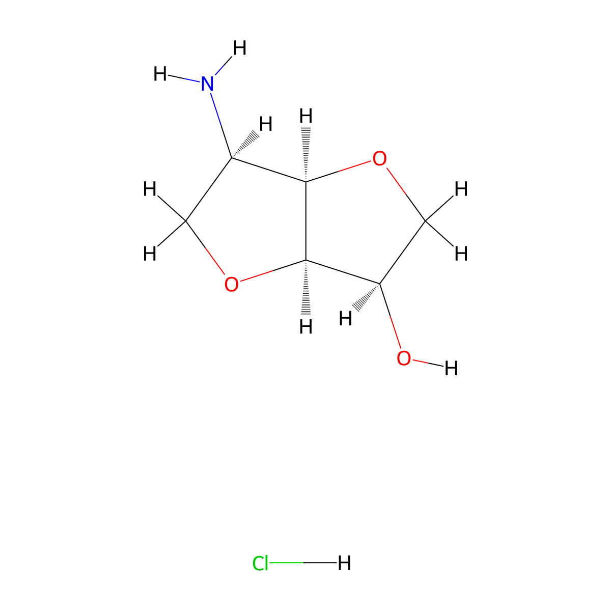 (3R,3aR,6R,6aR)-6-aminohexahydrofuro[3,2-b]furan-3-ol hydrochloride molecular structure, CAS 81621-64-9