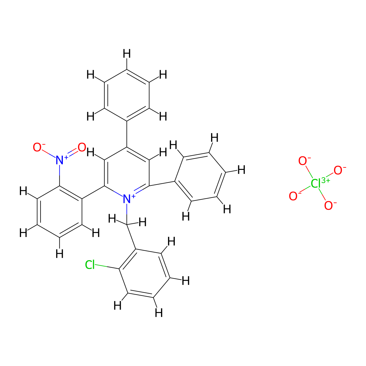 1-[(2-Chlorophenyl)methyl]-2-(2-nitrophenyl)-4,6-diphenylpyridin-1-ium perchlorate molecular structure, CAS 81640-99-5
