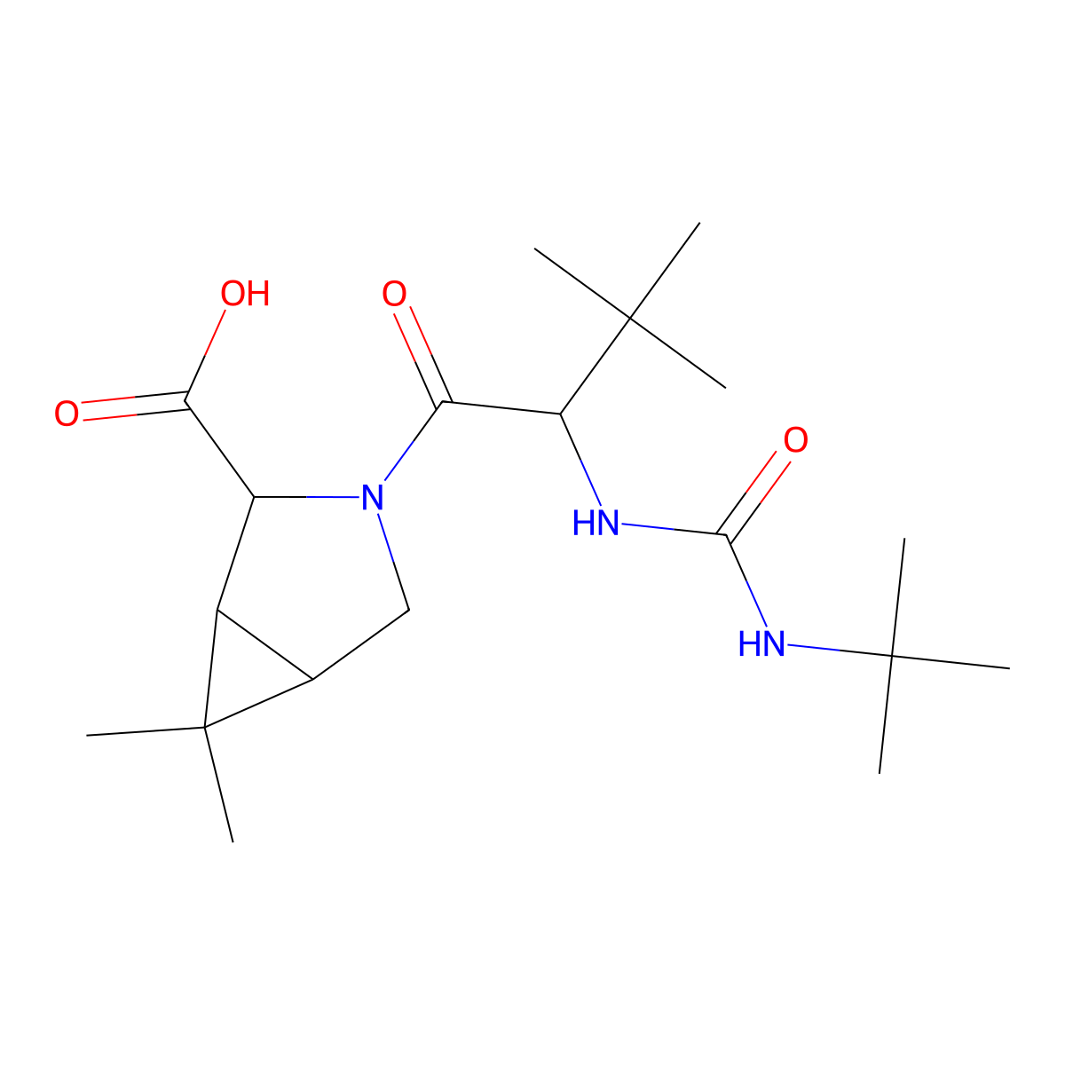 (1R,2S,5S)-3-((2S)-2-((((1,1-Dimethylethyl)amino)carbonyl)amino)-3,3-dimethyl-1-oxobutyl)-6,6-dimethyl-3-azabicyclo(3.1.0)hexane-2-carboxylic acid molecular structure, CAS 816444-90-3