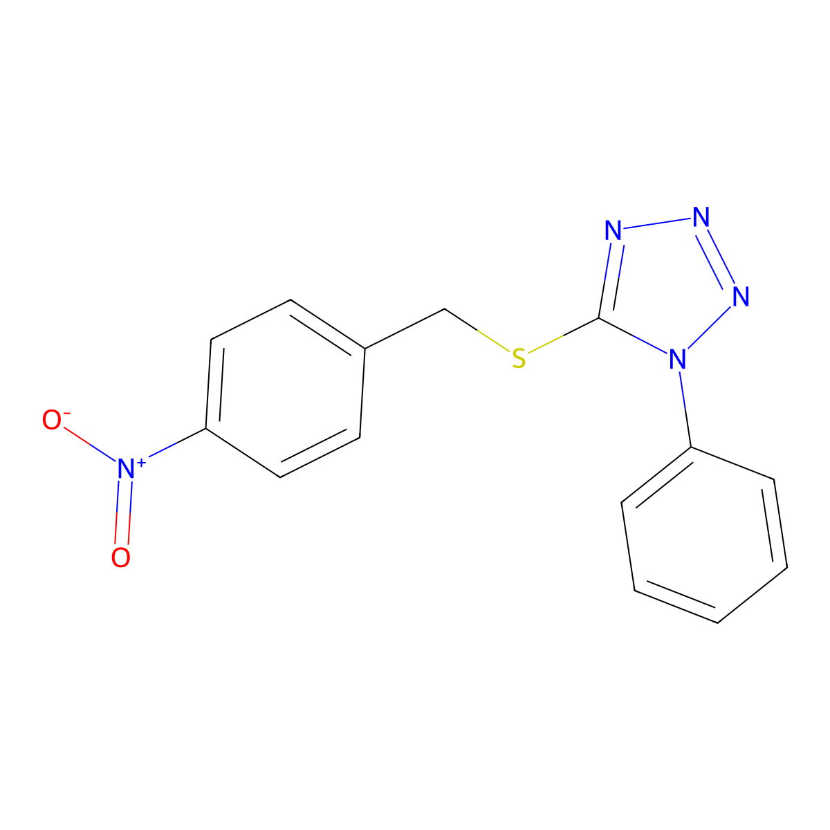 1H-Tetrazole, 5-[[(4-nitrophenyl)methyl]thio]-1-phenyl- molecular structure, CAS 81645-83-2