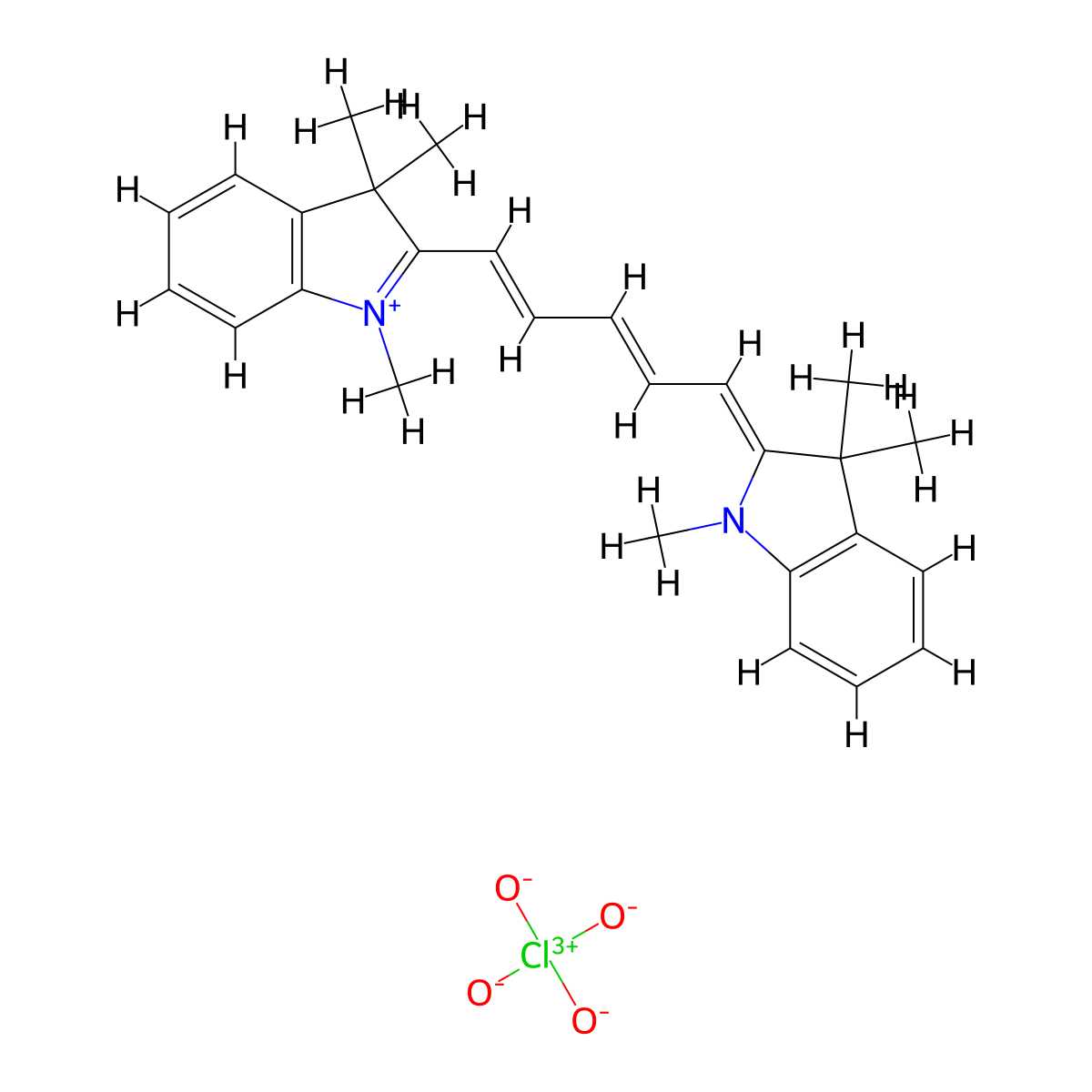 1,1',3,3,3',3'-Hexamethylindodicarbocyanine perchlorate molecular structure, CAS 81666-87-7