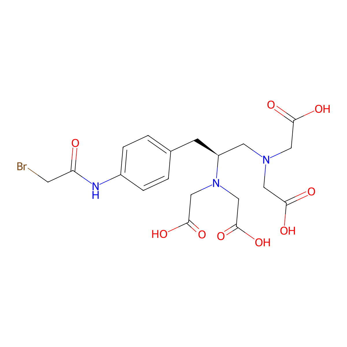 N,N'-((1S)-1-((4-((2-Bromoacetyl)amino)phenyl)methyl)-1,2-ethanediyl)bis(N-(carboxymethyl)glycine) molecular structure, CAS 81677-64-7