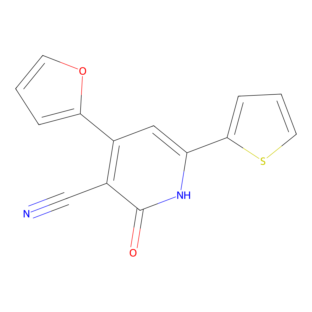 4-(2-Furyl)-2-oxo-6-(2-thienyl)-1,2-dihydro-3-pyridinecarbonitrile molecular structure, CAS 81682-91-9