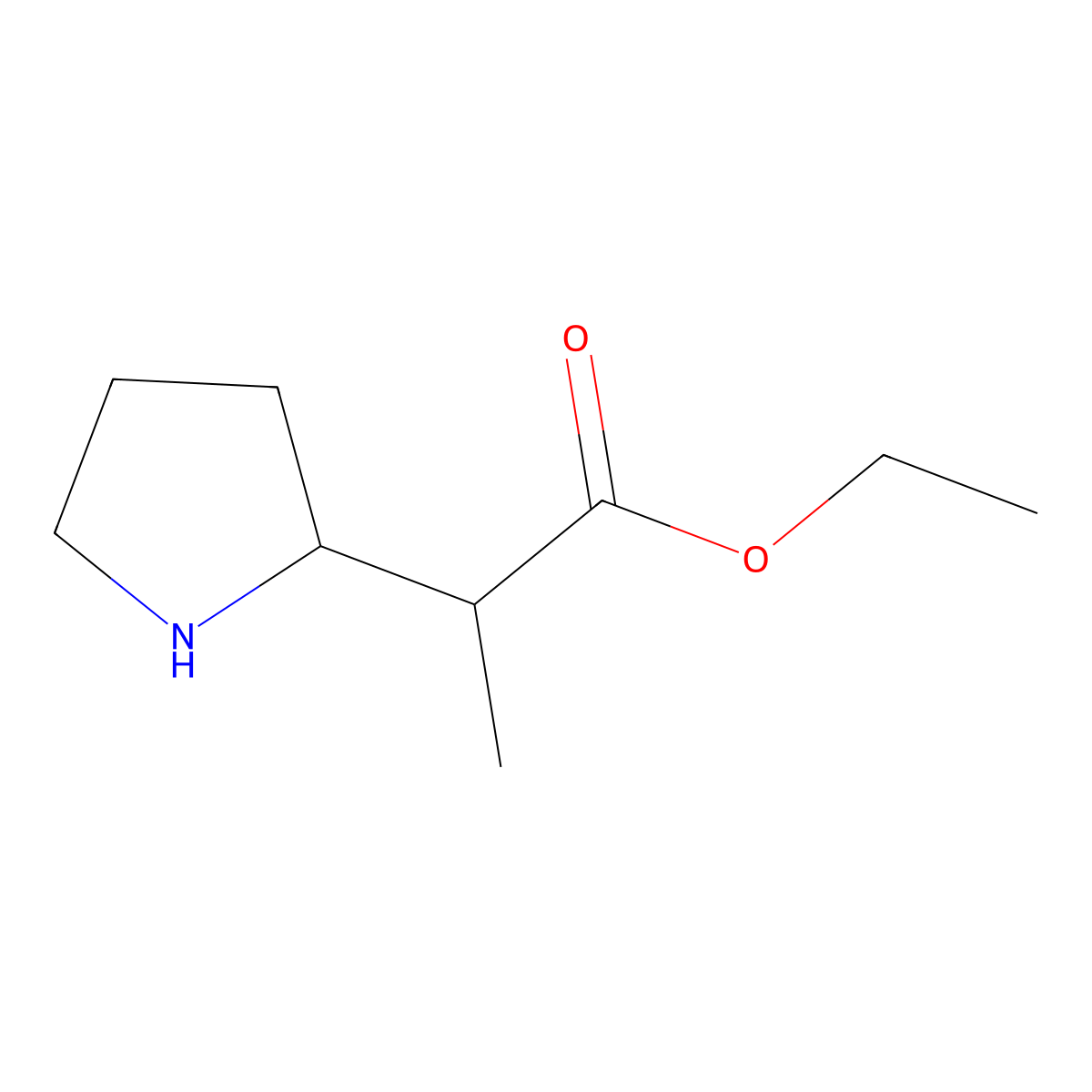 Ethyl 2-(pyrrolidin-2-yl)propanoate molecular structure, CAS 81684-83-5