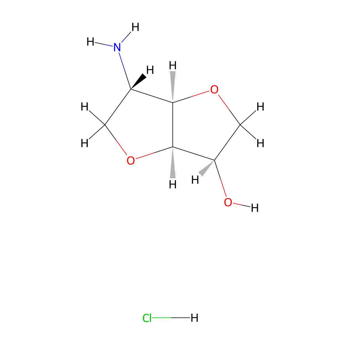 (3R,3aR,6S,6aR)-6-aminohexahydrofuro[3,2-b]furan-3-ol hydrochloride molecular structure, CAS 81702-33-2