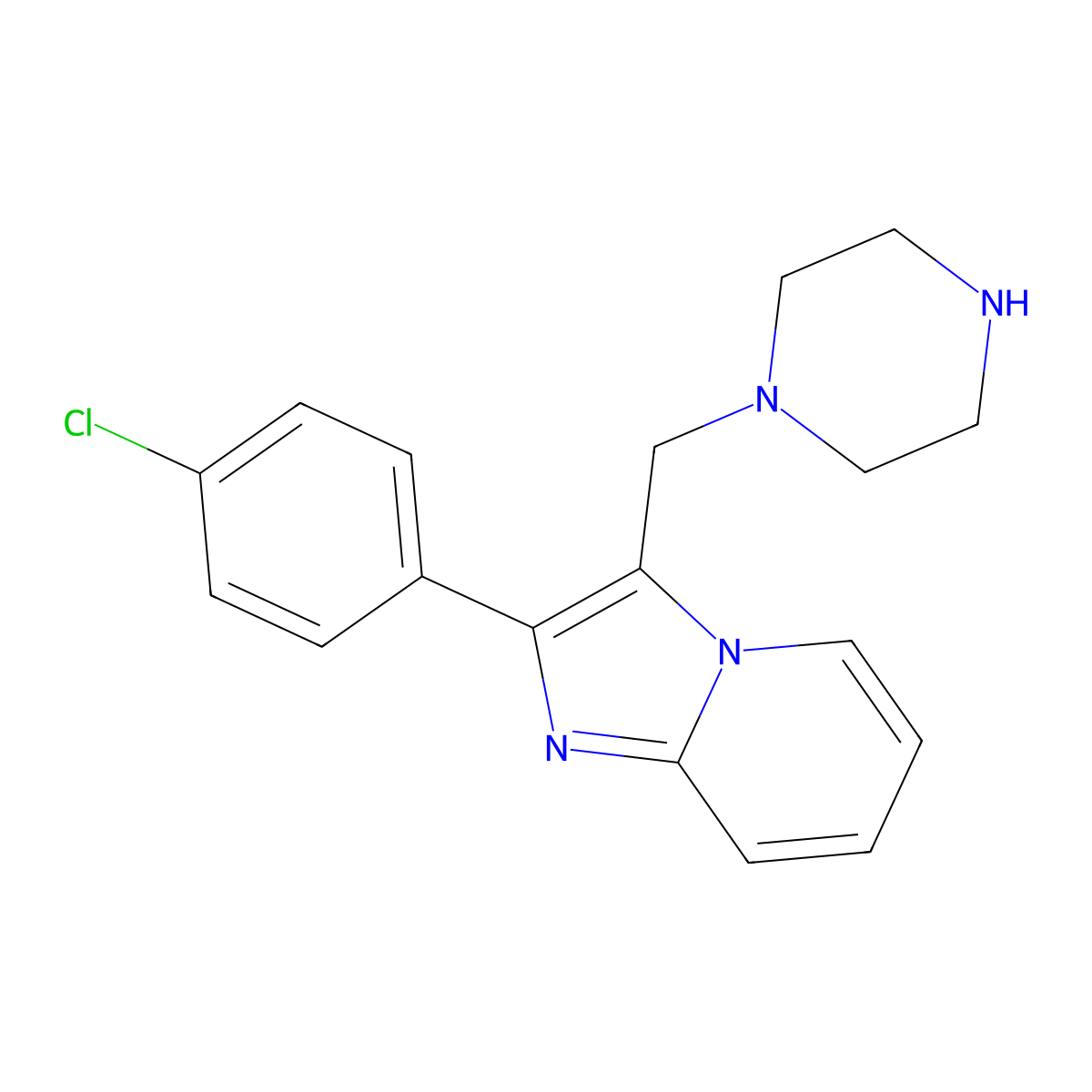 2-(4-Chlorophenyl)-3-(piperazin-1-ylmethyl)imidazo[1,2-a]pyridine molecular structure, CAS 817172-47-7