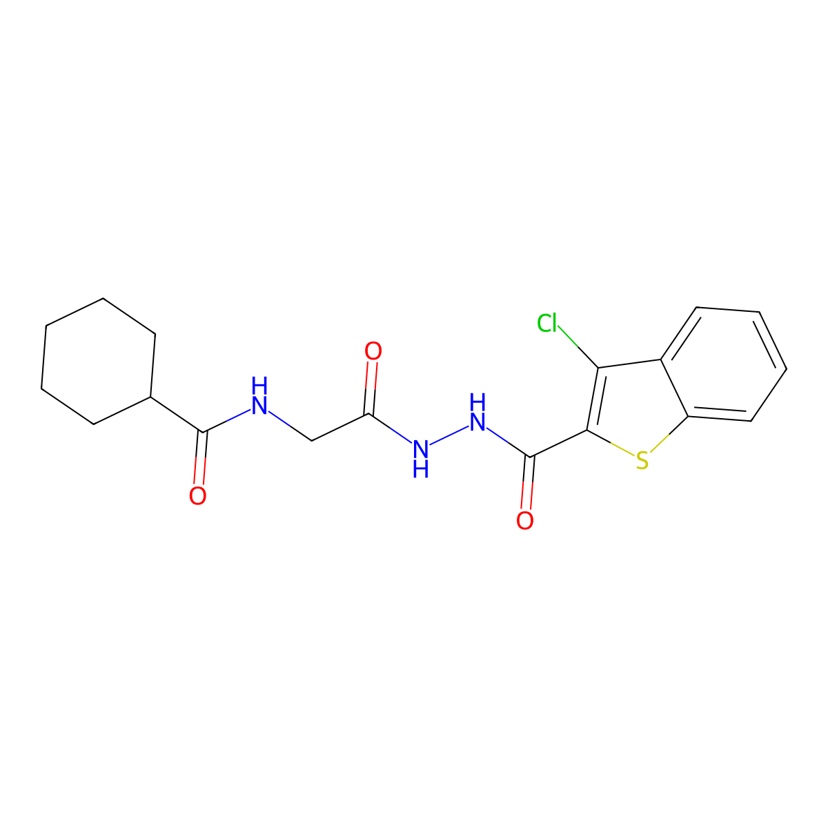 N-[2-[2-(3-chloro-1-benzothiophene-2-carbonyl)hydrazinyl]-2-oxoethyl]cyclohexanecarboxamide molecular structure, CAS 817191-66-5