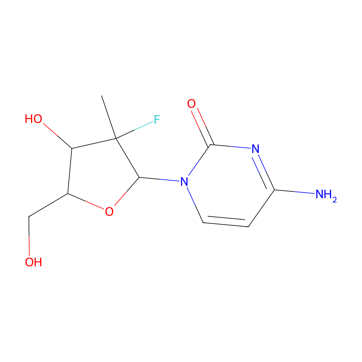 2'-Deoxy-2'-fluoro-2'-c-methylcytidine molecular structure, CAS 817204-33-4