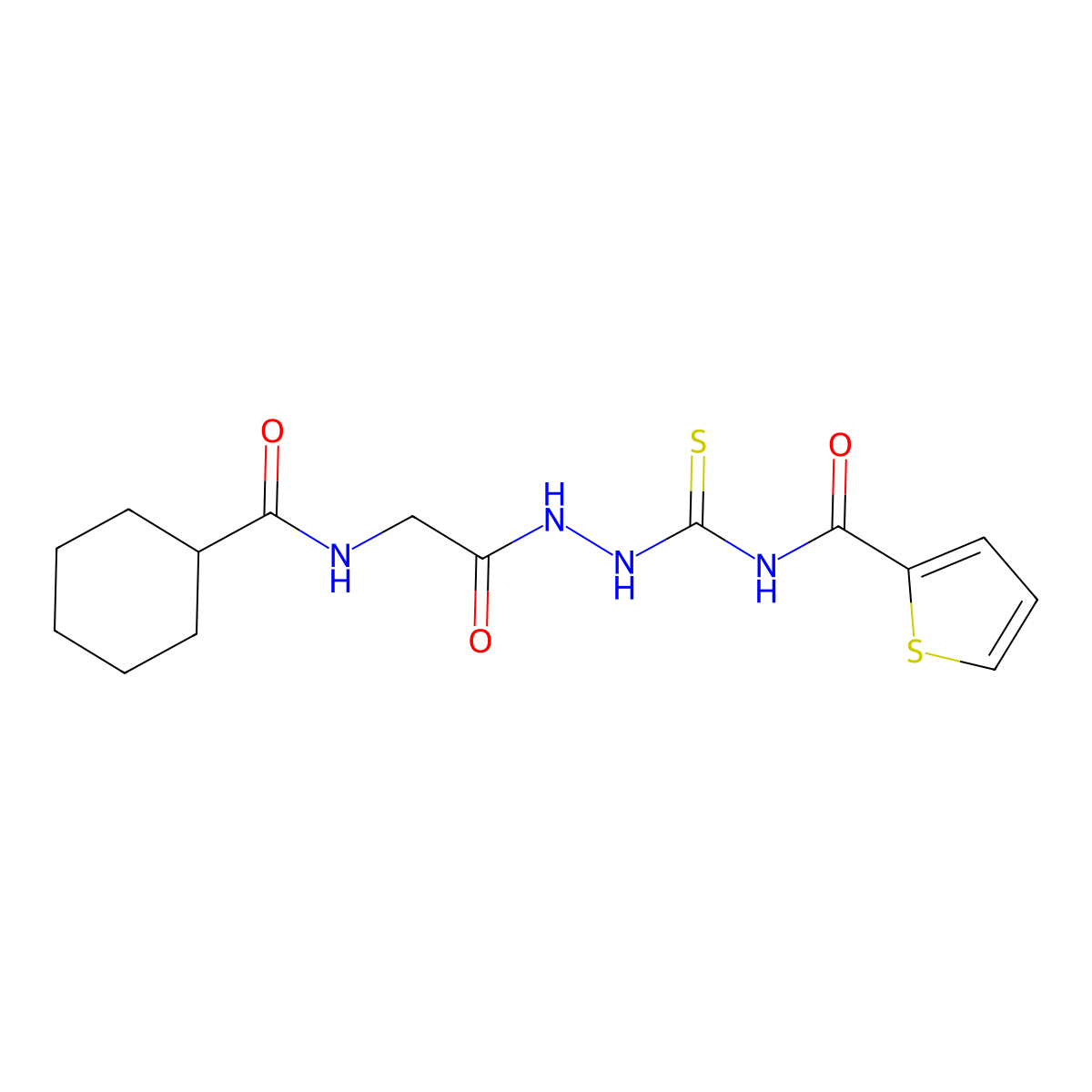 N-[[[2-(cyclohexanecarbonylamino)acetyl]amino]carbamothioyl]thiophene-2-carboxamide molecular structure, CAS 817557-40-7