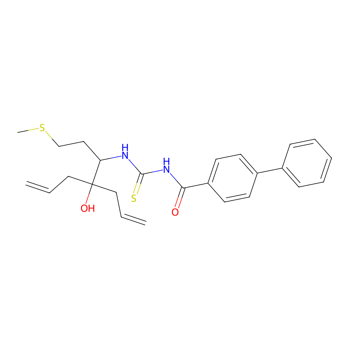 N-[(4-hydroxy-1-methylsulfanyl-4-prop-2-enylhept-6-en-3-yl)carbamothioyl]-4-phenylbenzamide molecular structure, CAS 817563-99-8