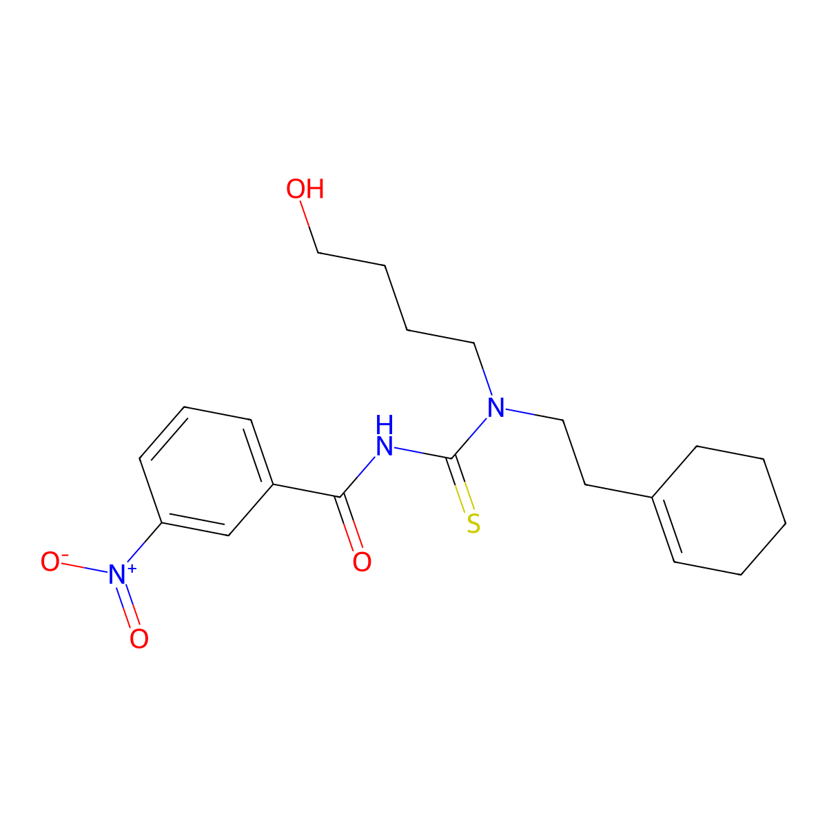 N-[2-(cyclohexen-1-yl)ethyl-(4-hydroxybutyl)carbamothioyl]-3-nitrobenzamide molecular structure, CAS 817564-16-2