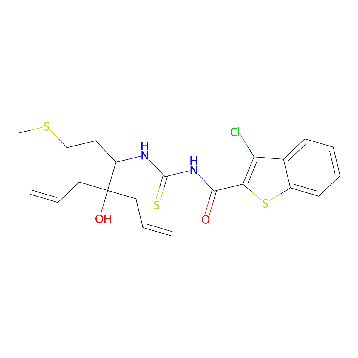 3-chloro-N-[(4-hydroxy-1-methylsulfanyl-4-prop-2-enylhept-6-en-3-yl)carbamothioyl]-1-benzothiophene-2-carboxamide molecular structure, CAS 817564-35-5