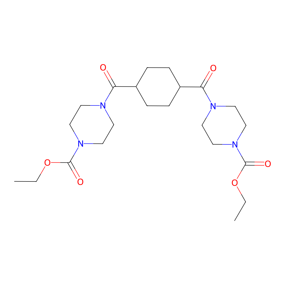 Ethyl 4-[4-(4-ethoxycarbonylpiperazine-1-carbonyl)cyclohexanecarbonyl]piperazine-1-carboxylate molecular structure, CAS 817566-92-0
