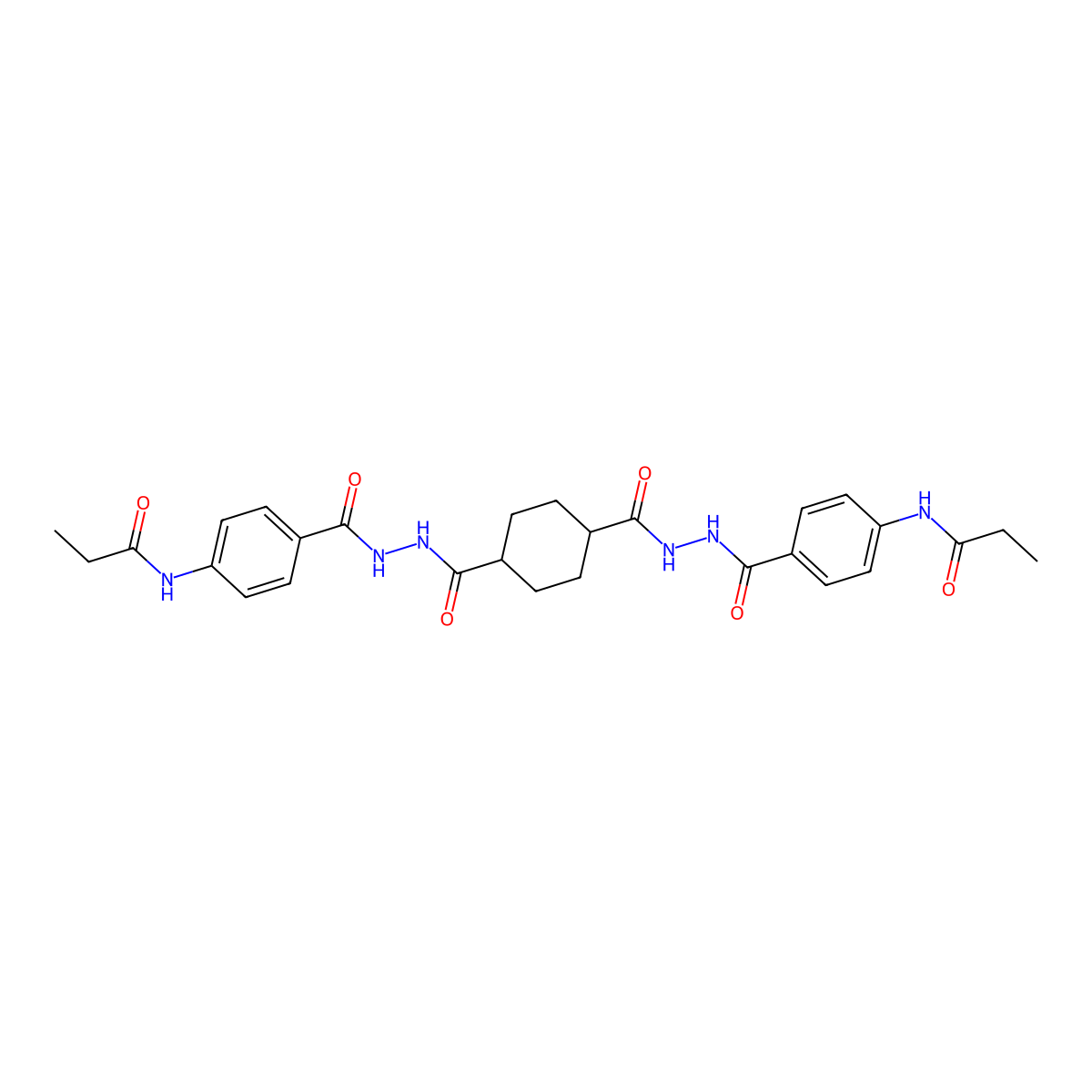 N-[4-[[[4-[[[4-(propanoylamino)benzoyl]amino]carbamoyl]cyclohexanecarbonyl]amino]carbamoyl]phenyl]propanamide molecular structure, CAS 817567-29-6
