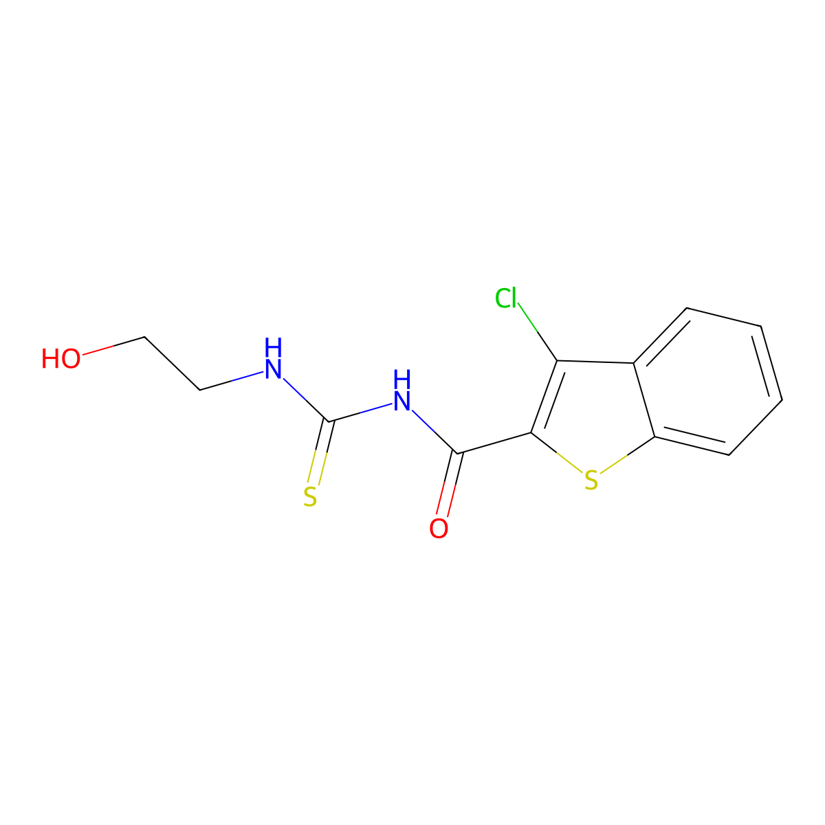 3-chloro-N-(2-hydroxyethylcarbamothioyl)-1-benzothiophene-2-carboxamide molecular structure, CAS 817568-54-0