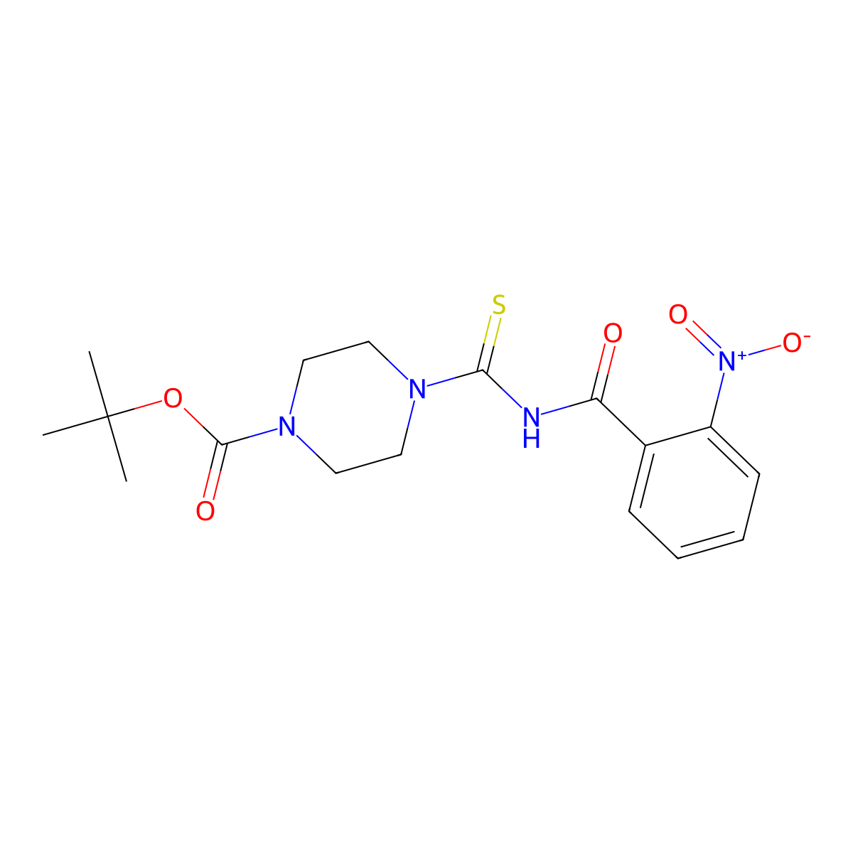 Tert-butyl 4-((2-nitrobenzoyl)carbamothioyl)piperazine-1-carboxylate molecular structure, CAS 817568-66-4