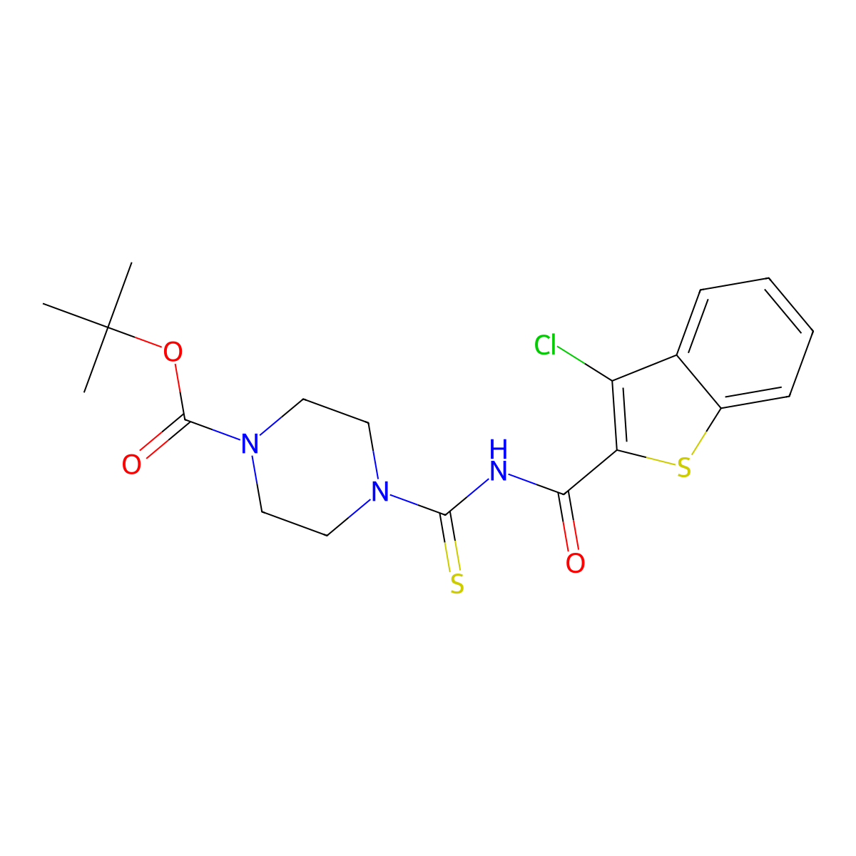 Tert-butyl 4-[(3-chloro-1-benzothiophene-2-carbonyl)carbamothioyl]piperazine-1-carboxylate molecular structure, CAS 817568-69-7
