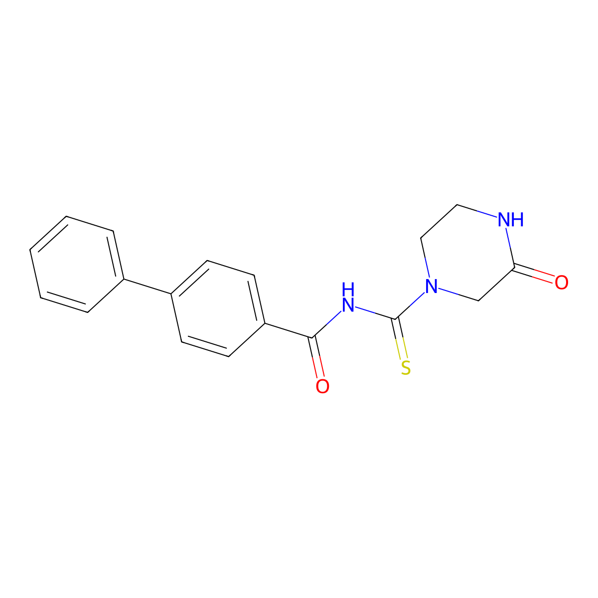 N-[(3-oxo-1-piperazinyl)carbonothioyl]-4-biphenylcarboxamide molecular structure, CAS 817568-99-3