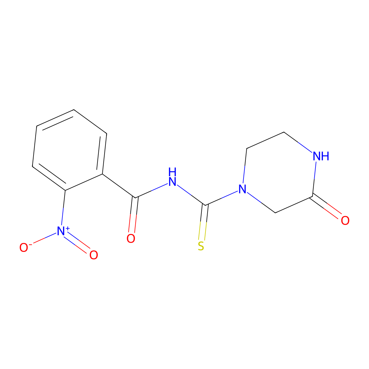 2-nitro-N-(3-oxopiperazine-1-carbothioyl)benzamide molecular structure, CAS 817569-00-9
