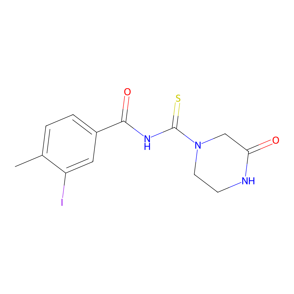 3-iodo-4-methyl-N-(3-oxopiperazine-1-carbothioyl)benzamide molecular structure, CAS 817569-08-7
