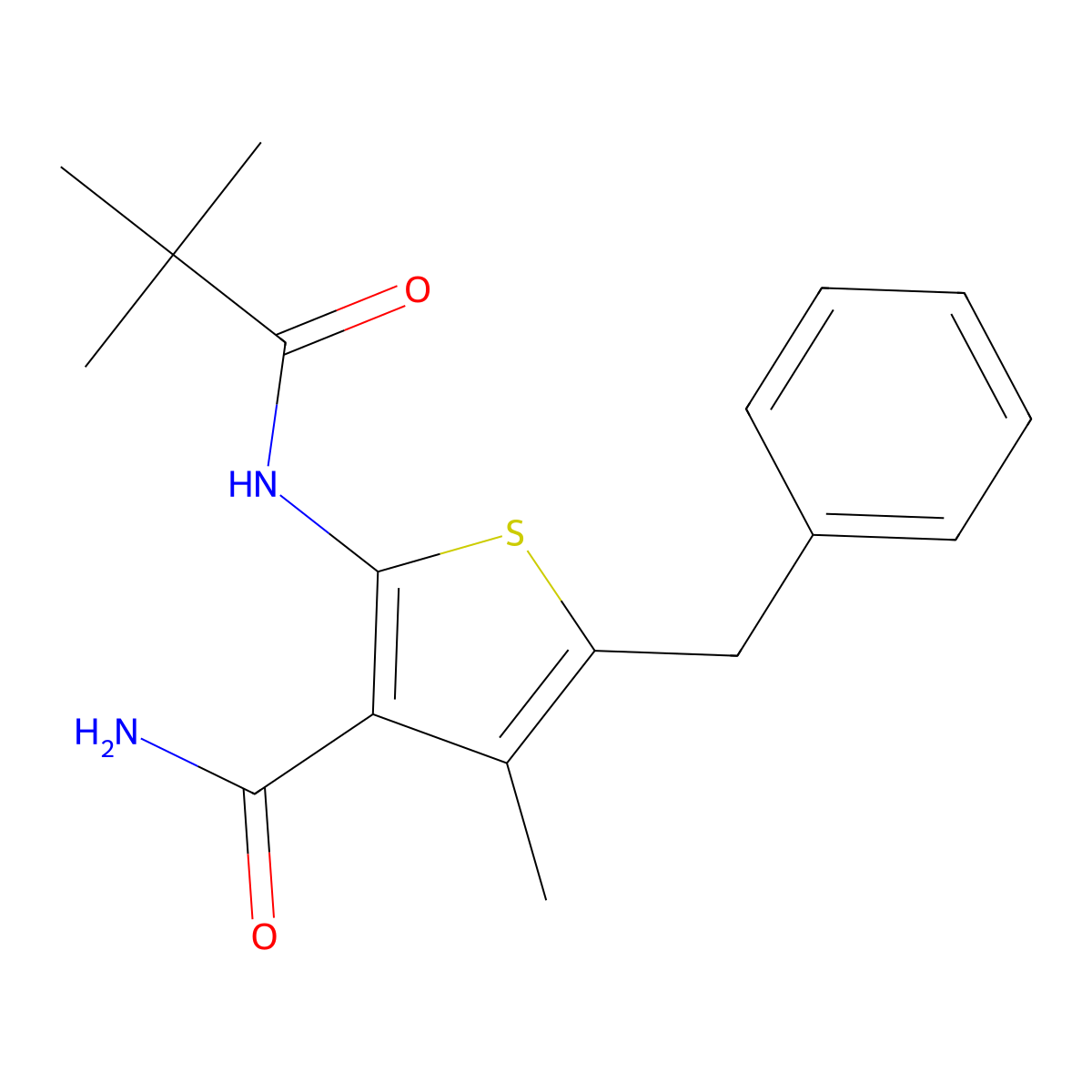 5-Benzyl-2-[(2,2-dimethylpropanoyl)amino]-4-methyl-3-thiophenecarboxamide molecular structure, CAS 817569-37-2