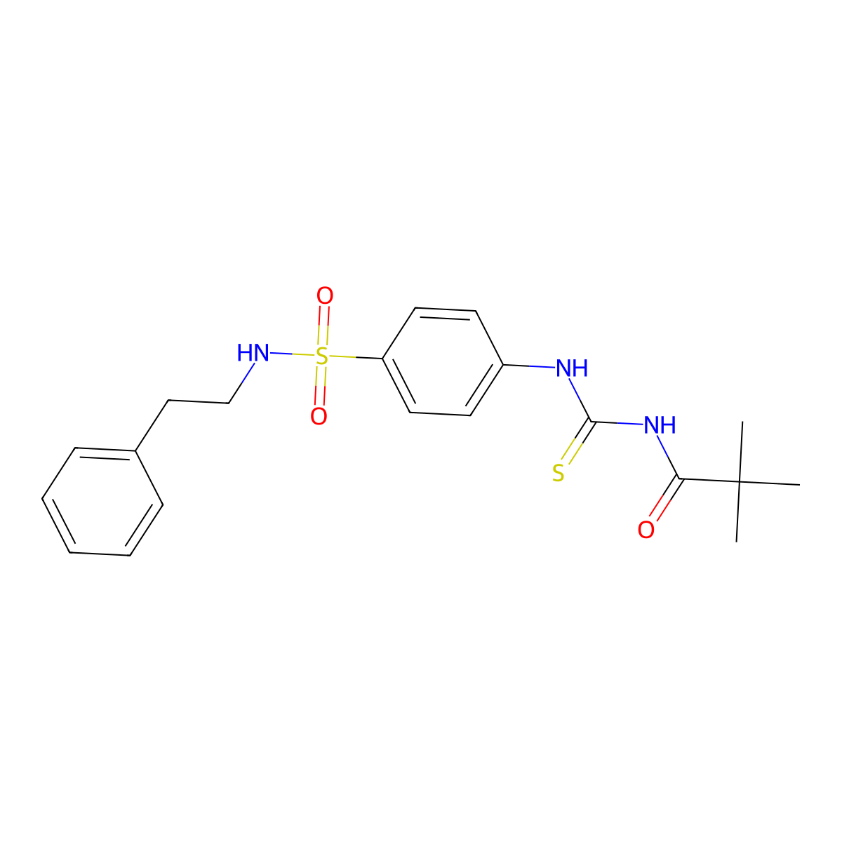 2,2-dimethyl-N-({4-[(2-phenylethyl)sulfamoyl]phenyl}carbamothioyl)propanamide molecular structure, CAS 817570-19-7