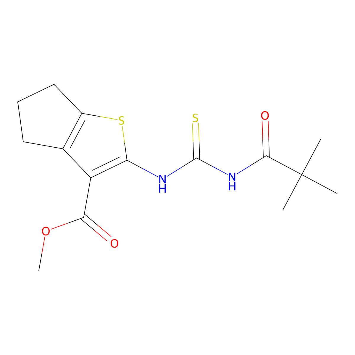 methyl 2-(2,2-dimethylpropanoylcarbamothioylamino)-5,6-dihydro-4H-cyclopenta[b]thiophene-3-carboxylate molecular structure, CAS 817570-38-0