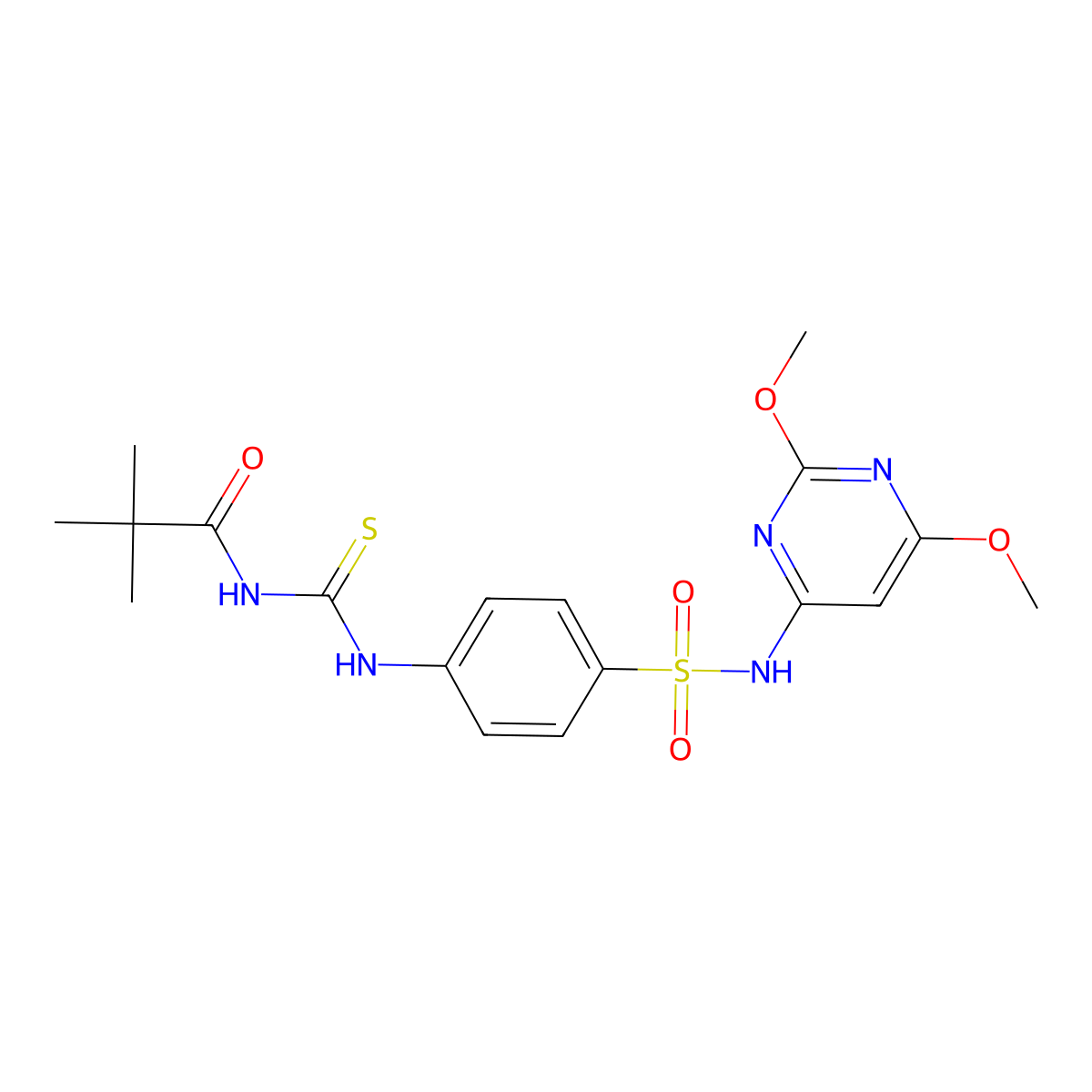 N-({4-[(2,6-dimethoxypyrimidin-4-yl)sulfamoyl]phenyl}carbamothioyl)-2,2-dimethylpropanamide molecular structure, CAS 817570-40-4