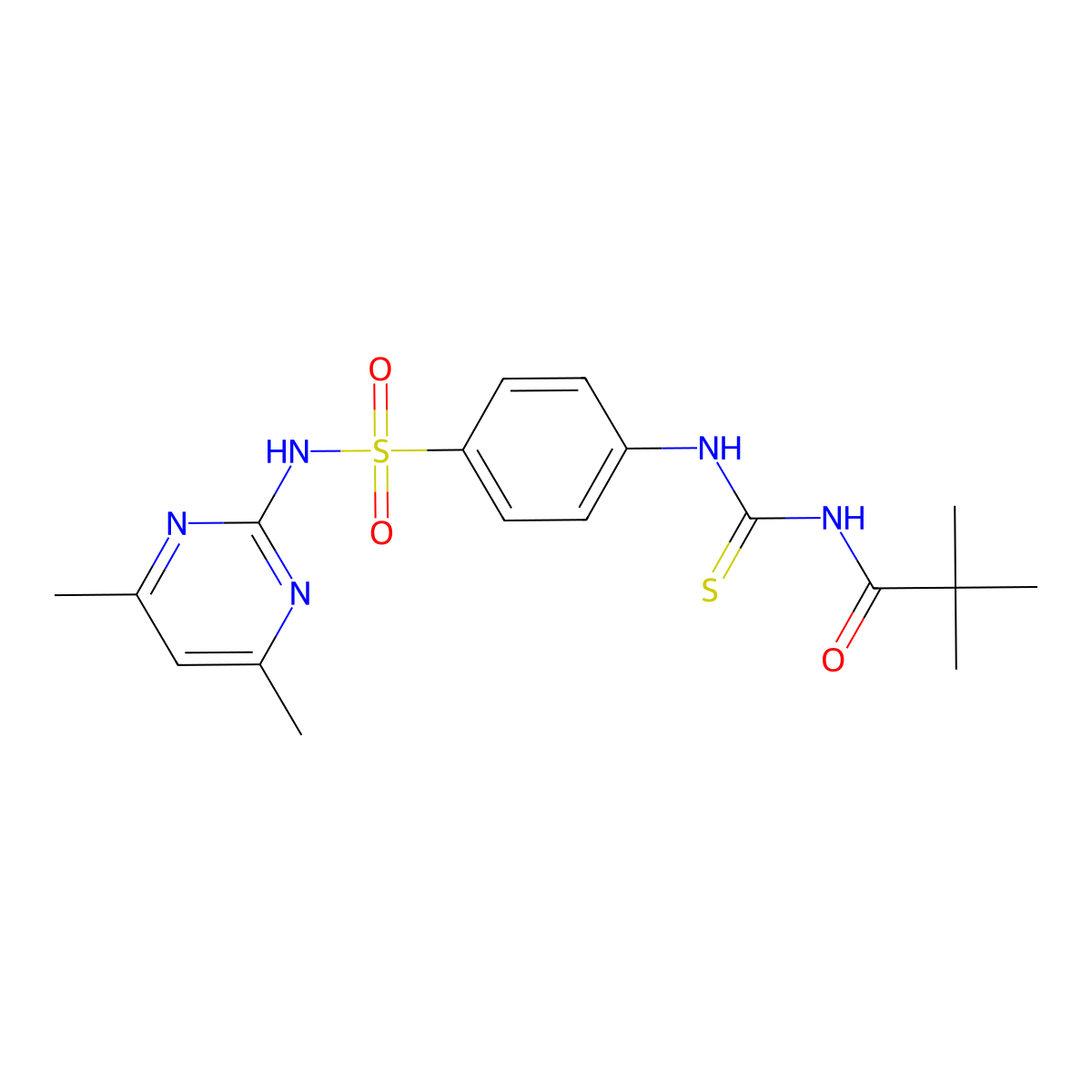 N-{[(4-{[(4,6-dimethyl-2-pyrimidinyl)amino]sulfonyl}phenyl)amino]carbonothioyl}-2,2-dimethylpropanamide molecular structure, CAS 817570-41-5