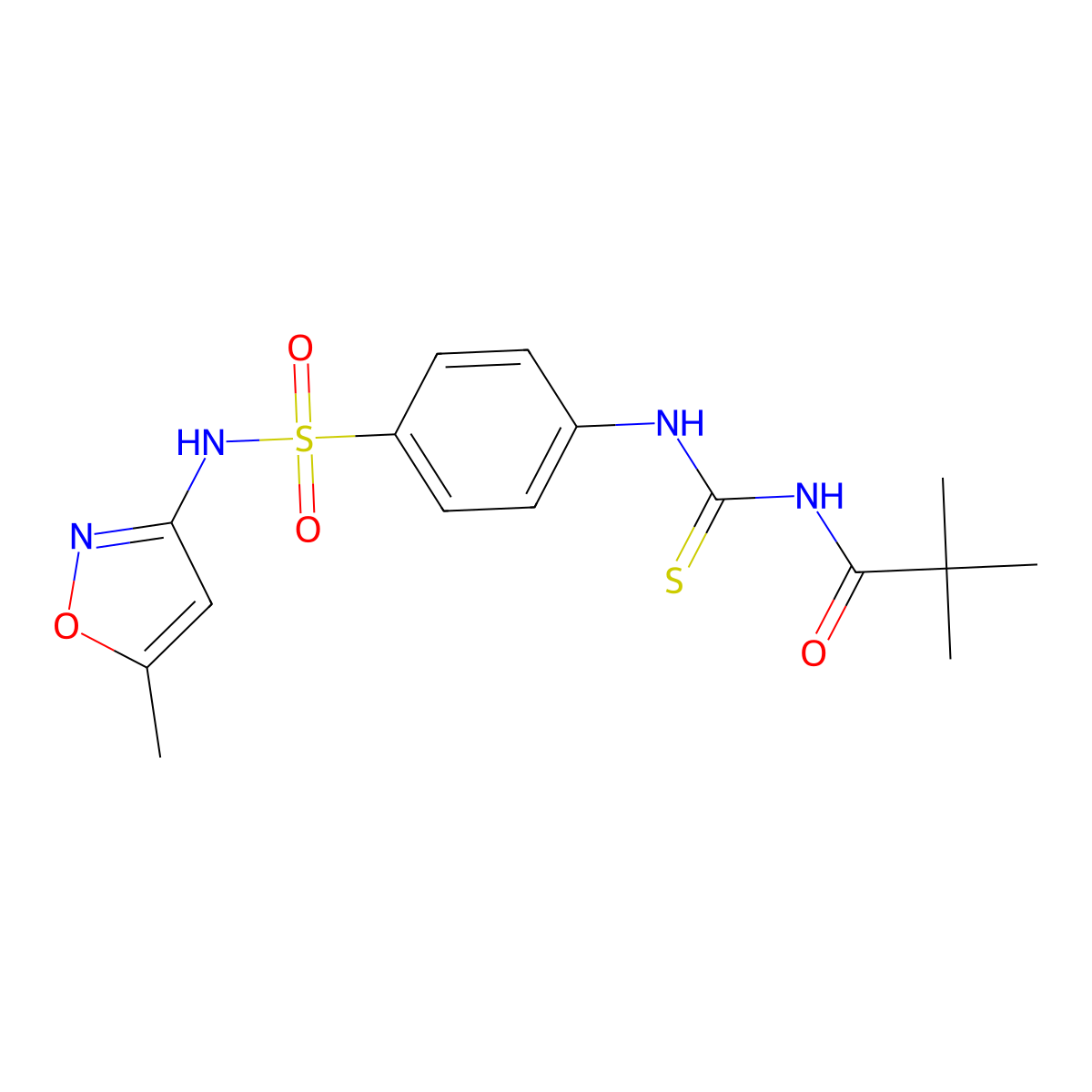 2,2-dimethyl-N-[[4-[(5-methyl-1,2-oxazol-3-yl)sulfamoyl]phenyl]carbamothioyl]propanamide molecular structure, CAS 817570-54-0