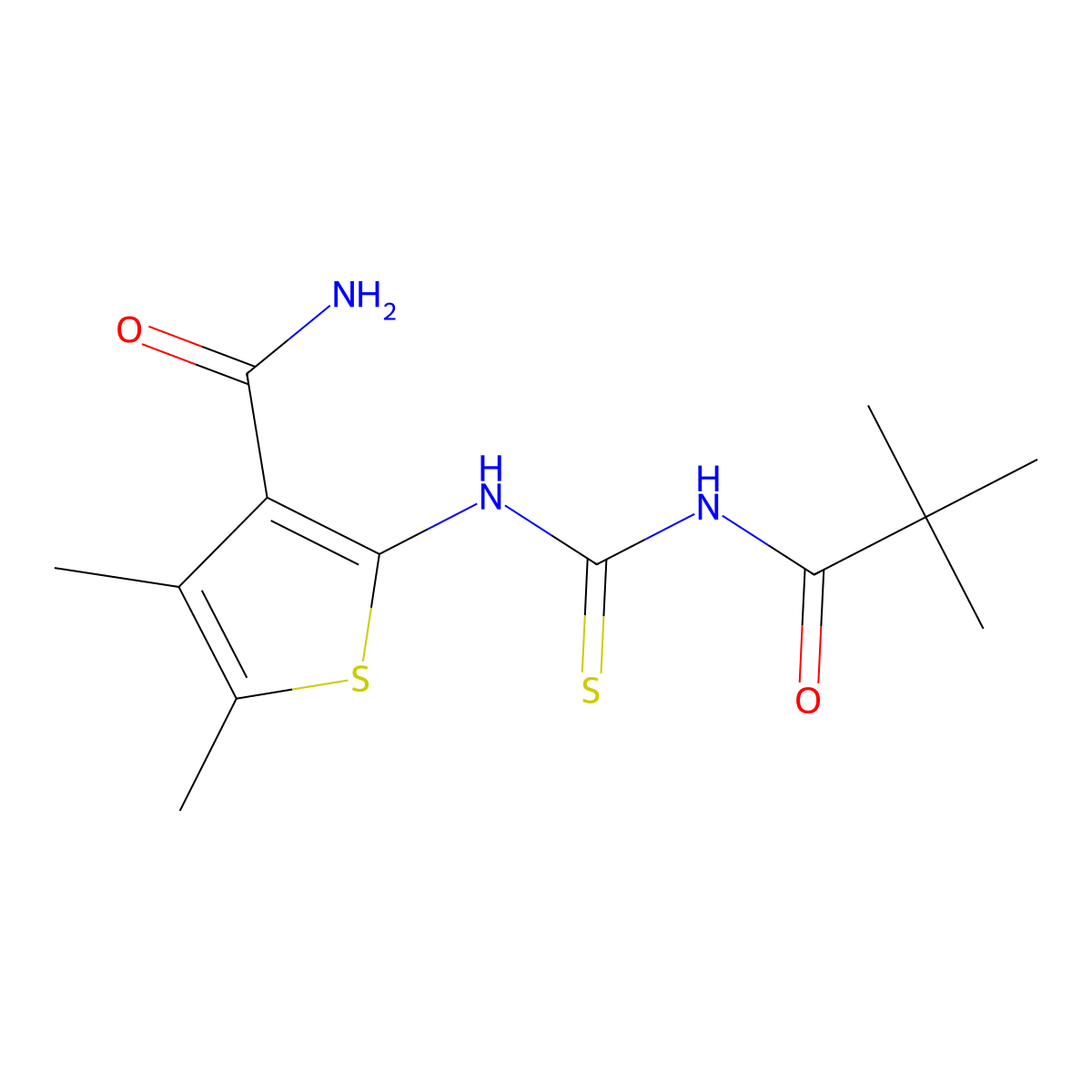 2-({[(2,2-Dimethylpropanoyl)amino]carbonothioyl}amino)-4,5-dimethyl-3-thiophenecarboxamide molecular structure, CAS 817570-58-4