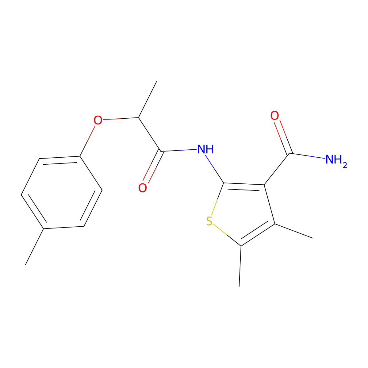 4,5-Dimethyl-2-{[2-(4-methylphenoxy)propanoyl]amino}-3-thiophenecarboxamide molecular structure, CAS 817633-40-2
